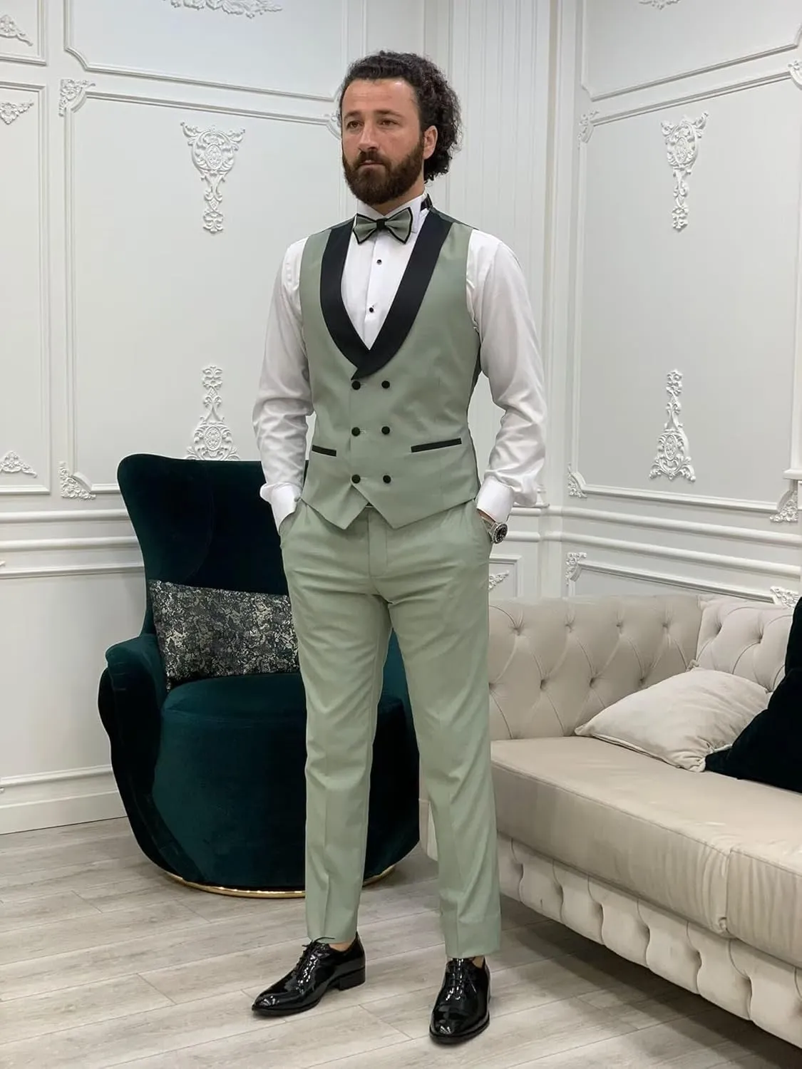 Wangyue Men's Tuxedo Suit 3 Piece Slim Fit Suit for Men Tuxedo for Men Wedding Party Dinner Prom
