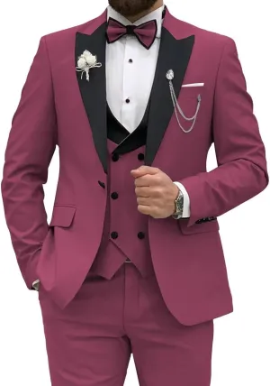 Wangyue Men's Tuxedo Suit 3 Piece Slim Fit Suit for Men Tuxedo for Men Wedding Party Dinner Prom