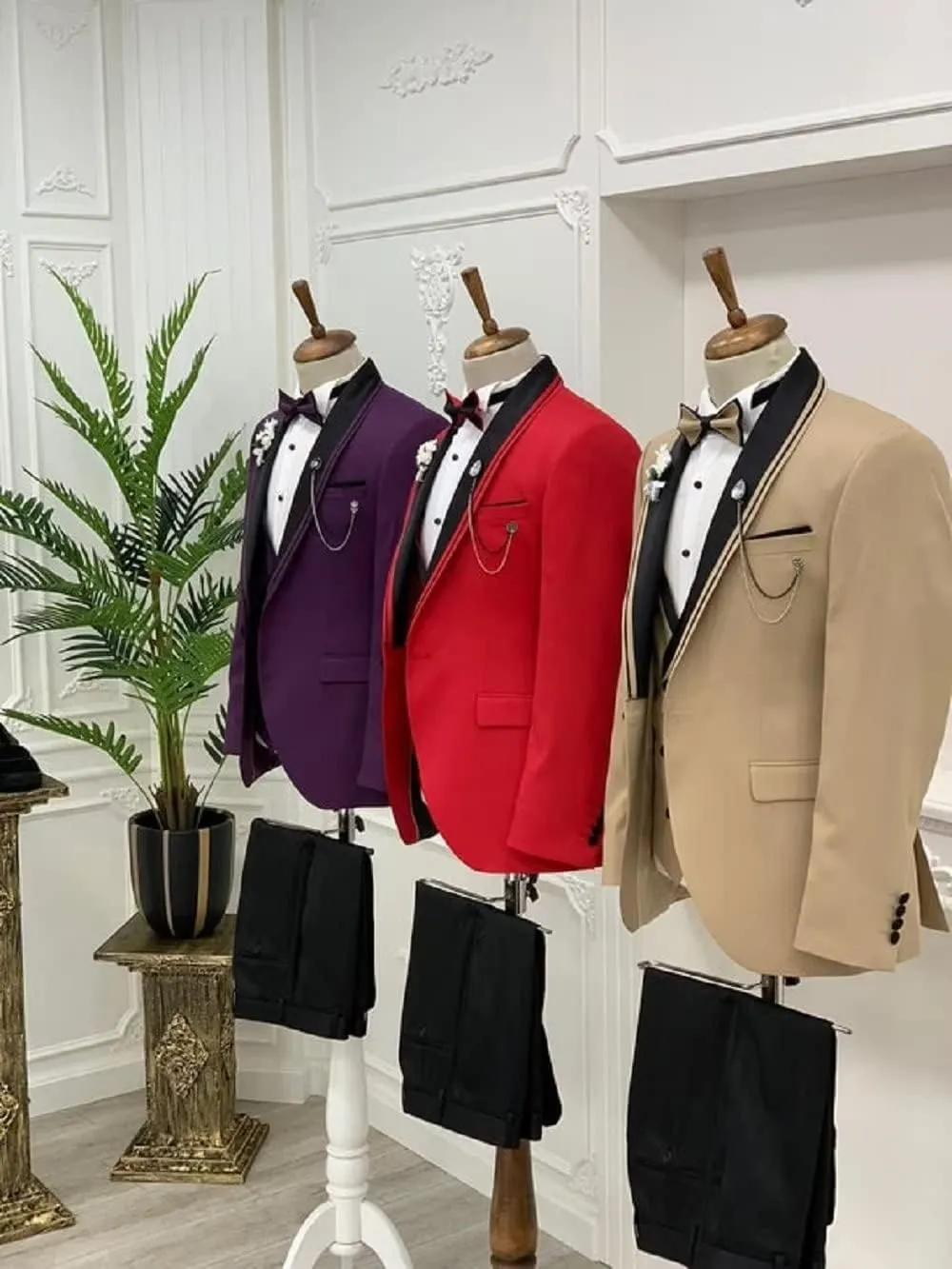 Wangyue Men's Tuxedo Suit 3 Piece Slim Fit Suit for Men Tuxedo for Men Wedding Party Dinner Prom