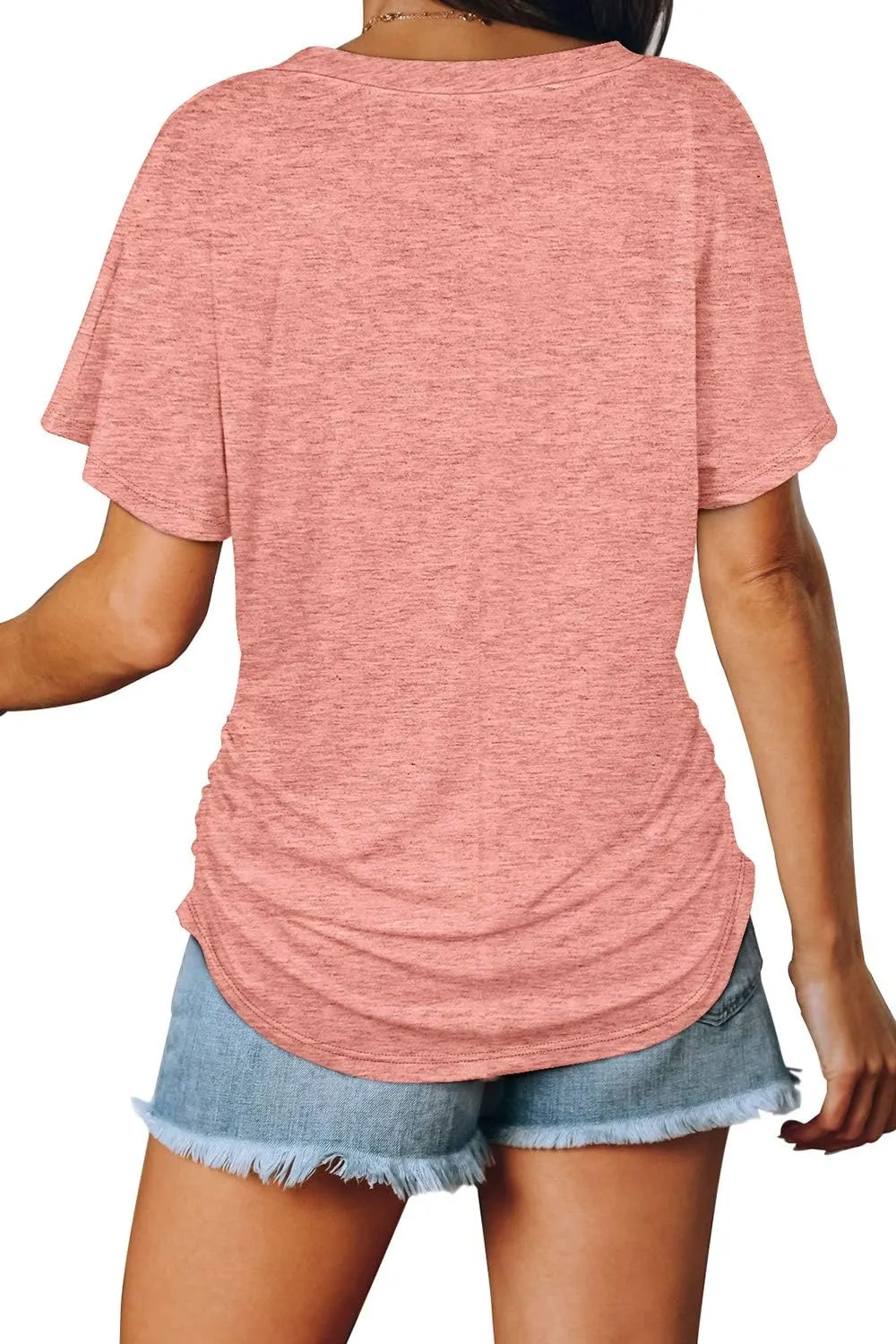 WIHOLL Womens Short Sleeve V Neck Dolman Tops with Side Shirring Loose Fit Shirts