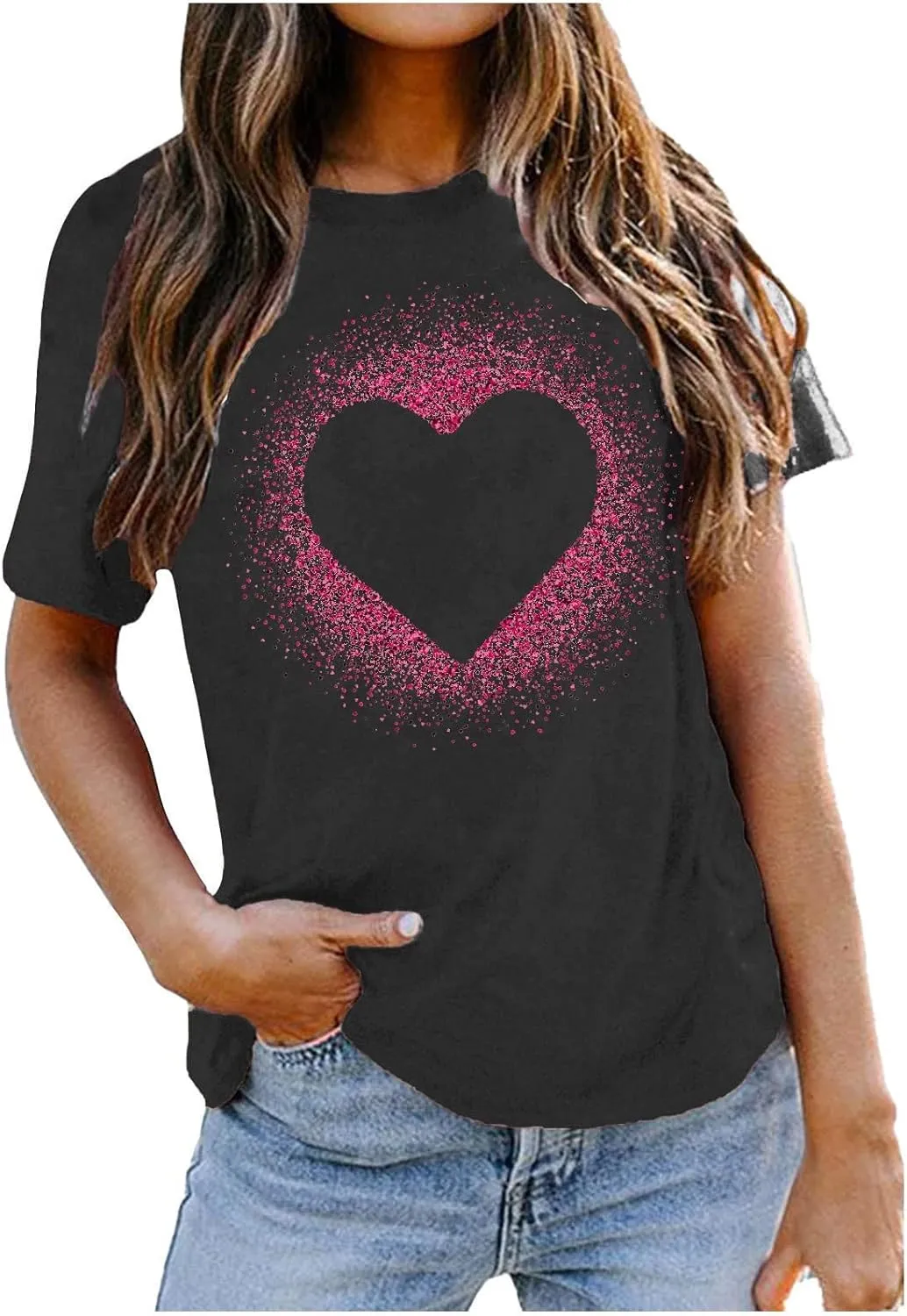 Women Love Heart Graphic Tees Shirt Short Sleeve Tops Tshirts Regular Fit Tunic Blouse Cute Funny Gift Clothes 2023