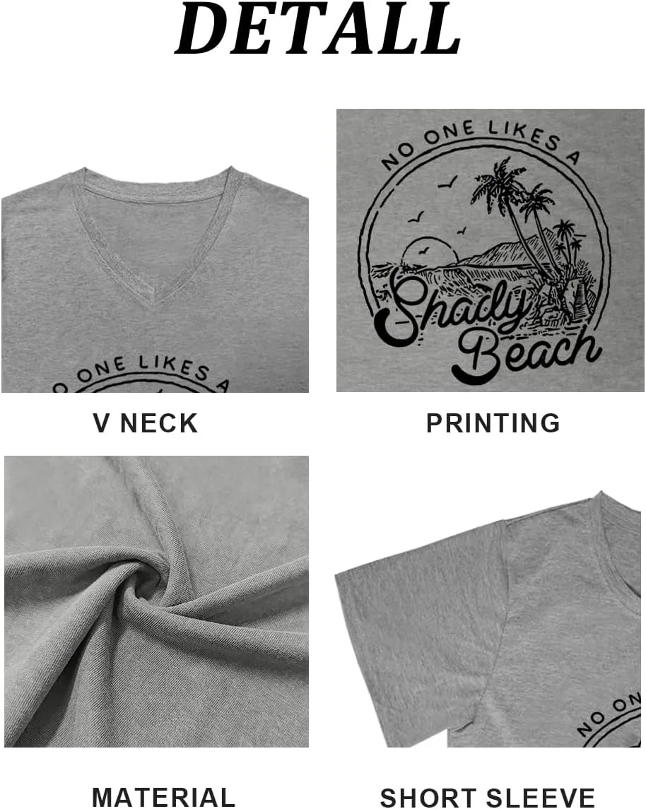 Women Summer Beach Tops Trees Print V Neck Short Sleeve Coconut Tree T Shirt Funny Graphic Tees
