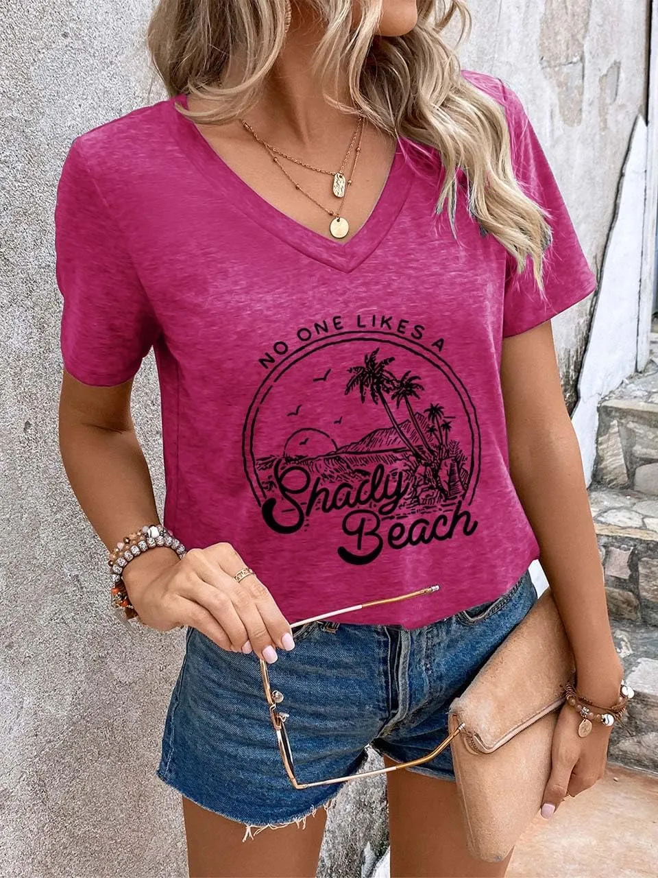 Women Summer Beach Tops Trees Print V Neck Short Sleeve Coconut Tree T Shirt Funny Graphic Tees