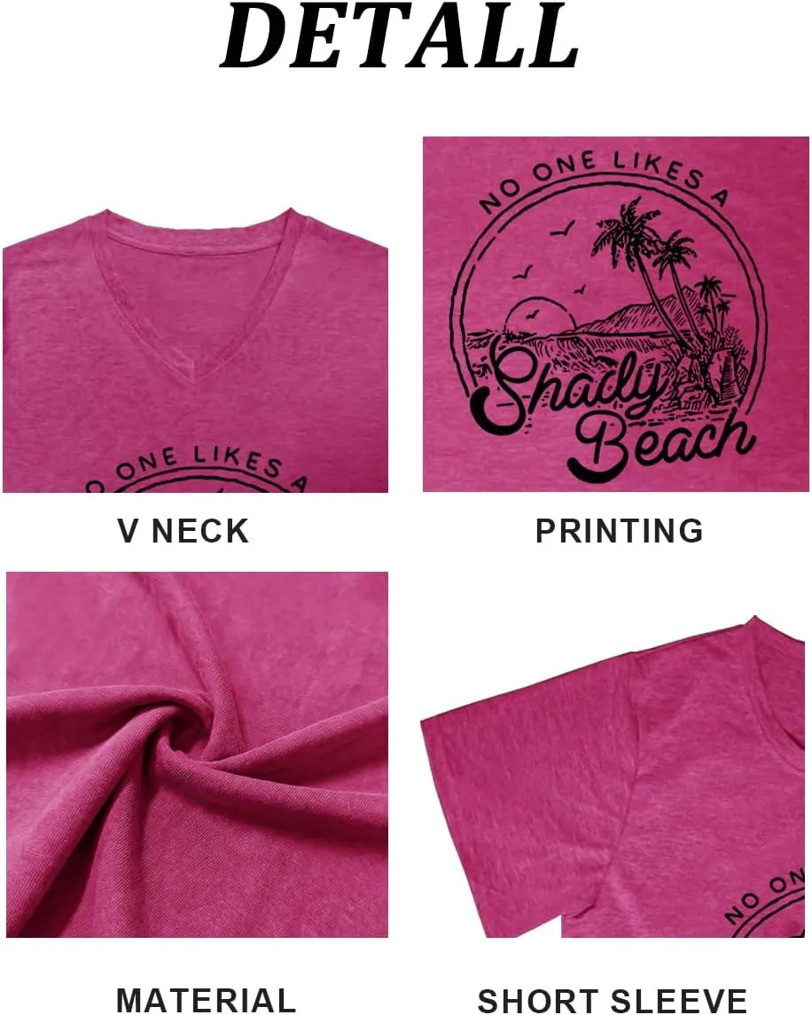 Women Summer Beach Tops Trees Print V Neck Short Sleeve Coconut Tree T Shirt Funny Graphic Tees