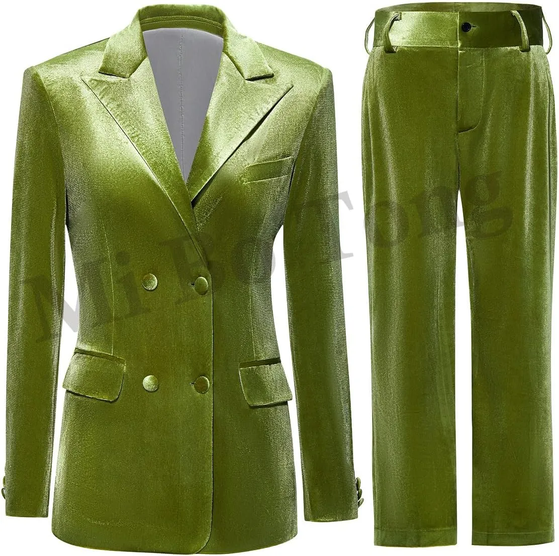 Women's 2 Piece Velvet Suit Office Work Suit Notch Lapel Double Breasted Blazer Pants Business Suits Set for Women