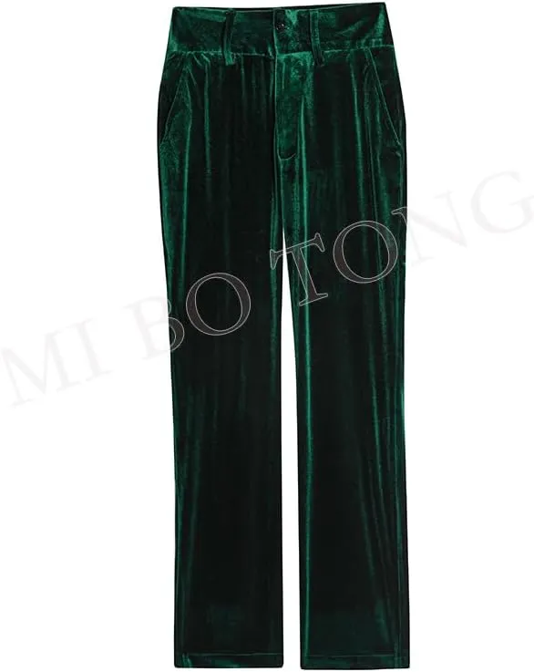 Women's 2 Piece Velvet Suit Office Work Suit Notch Lapel Double Breasted Blazer Pants Business Suits Set for Women