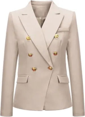 Women's Blazer Suit Solid Double Breasted Suit Jacket for Women Office Lady Casual Long Sleeve Blazer Suits