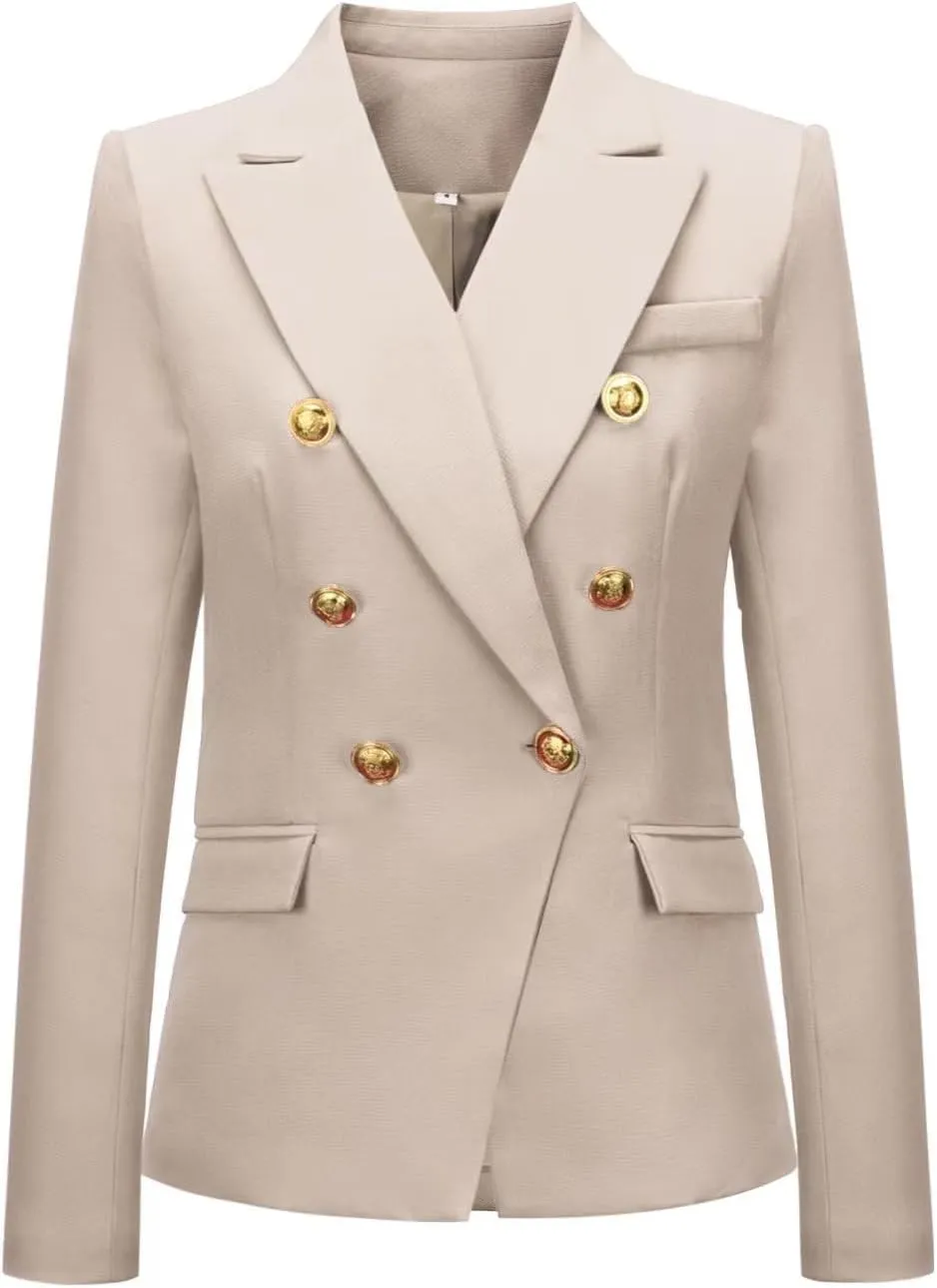Women's Blazer Suit Solid Double Breasted Suit Jacket for Women Office Lady Casual Long Sleeve Blazer Suits