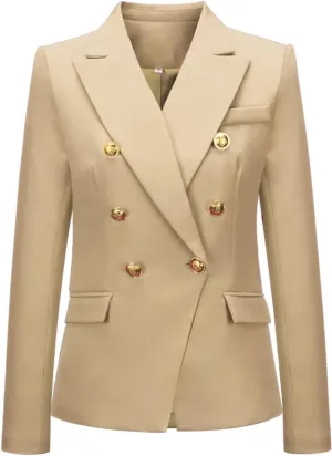 Women's Blazer Suit Solid Double Breasted Suit Jacket for Women Office Lady Casual Long Sleeve Blazer Suits