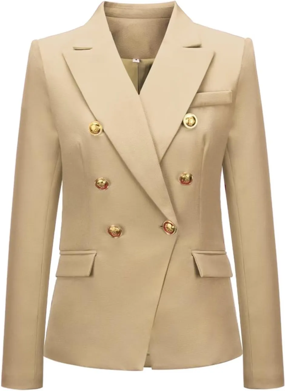 Women's Blazer Suit Solid Double Breasted Suit Jacket for Women Office Lady Casual Long Sleeve Blazer Suits