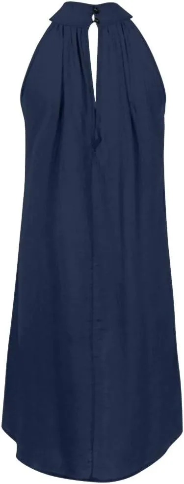 Women's Casual Tie Back Halter Neck Flared Hem Flowy Pleated Beach Sundress Sleeveless Summer A Dresses for Juniors