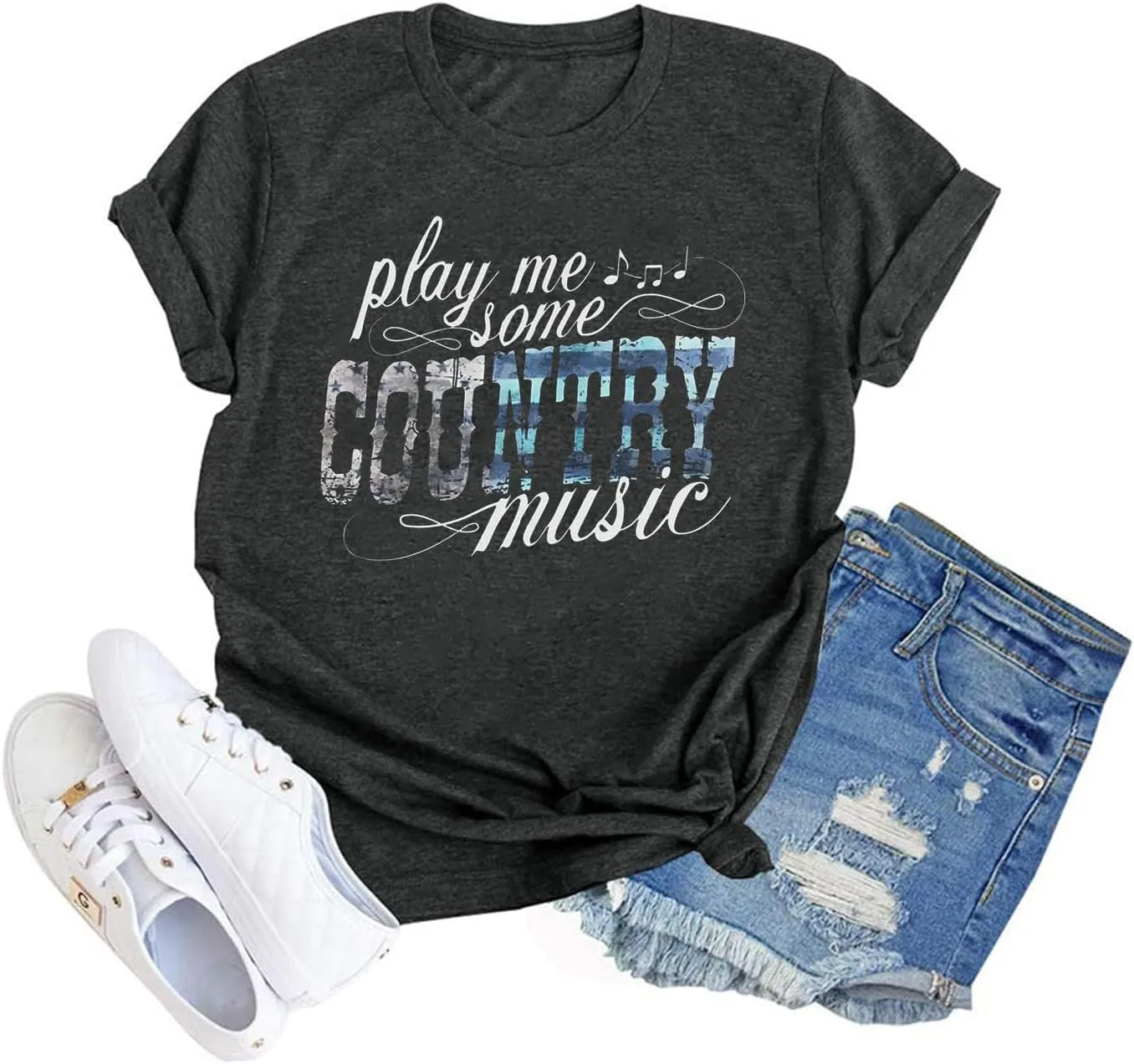 Women's Country Music Tshirt Vintage Concert Graphics Shirts Rock Band Tees Round Neck Short Sleeved Tops