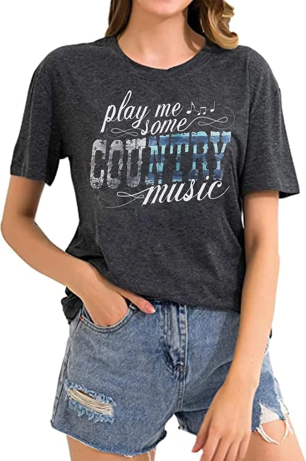 Women's Country Music Tshirt Vintage Concert Graphics Shirts Rock Band Tees Round Neck Short Sleeved Tops