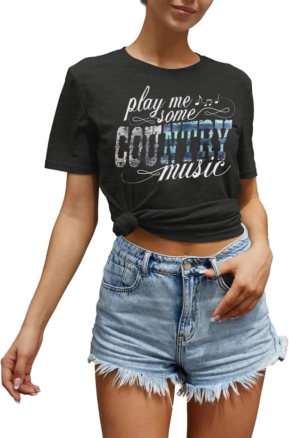 Women's Country Music Tshirt Vintage Concert Graphics Shirts Rock Band Tees Round Neck Short Sleeved Tops
