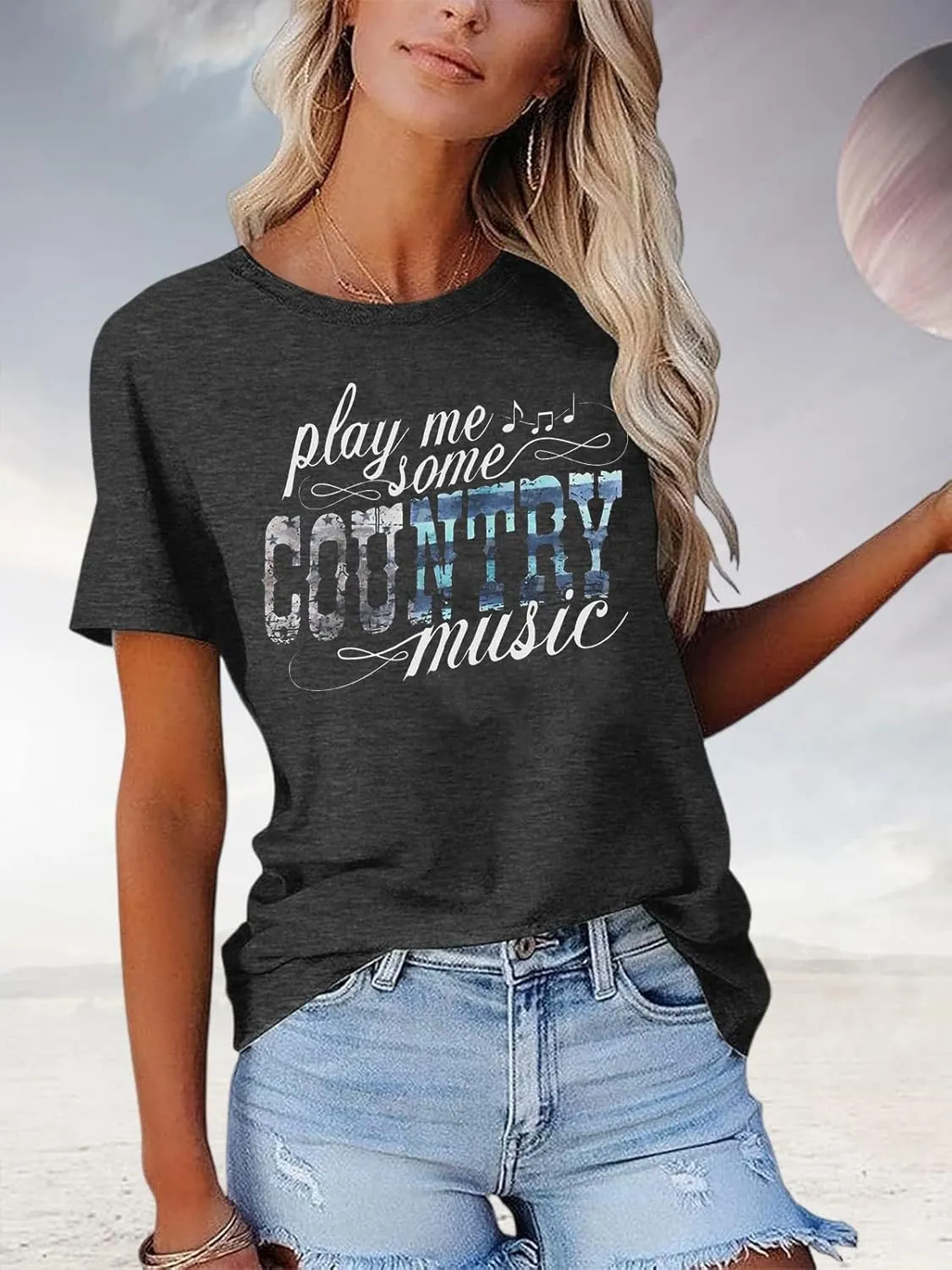 Women's Country Music Tshirt Vintage Concert Graphics Shirts Rock Band Tees Round Neck Short Sleeved Tops