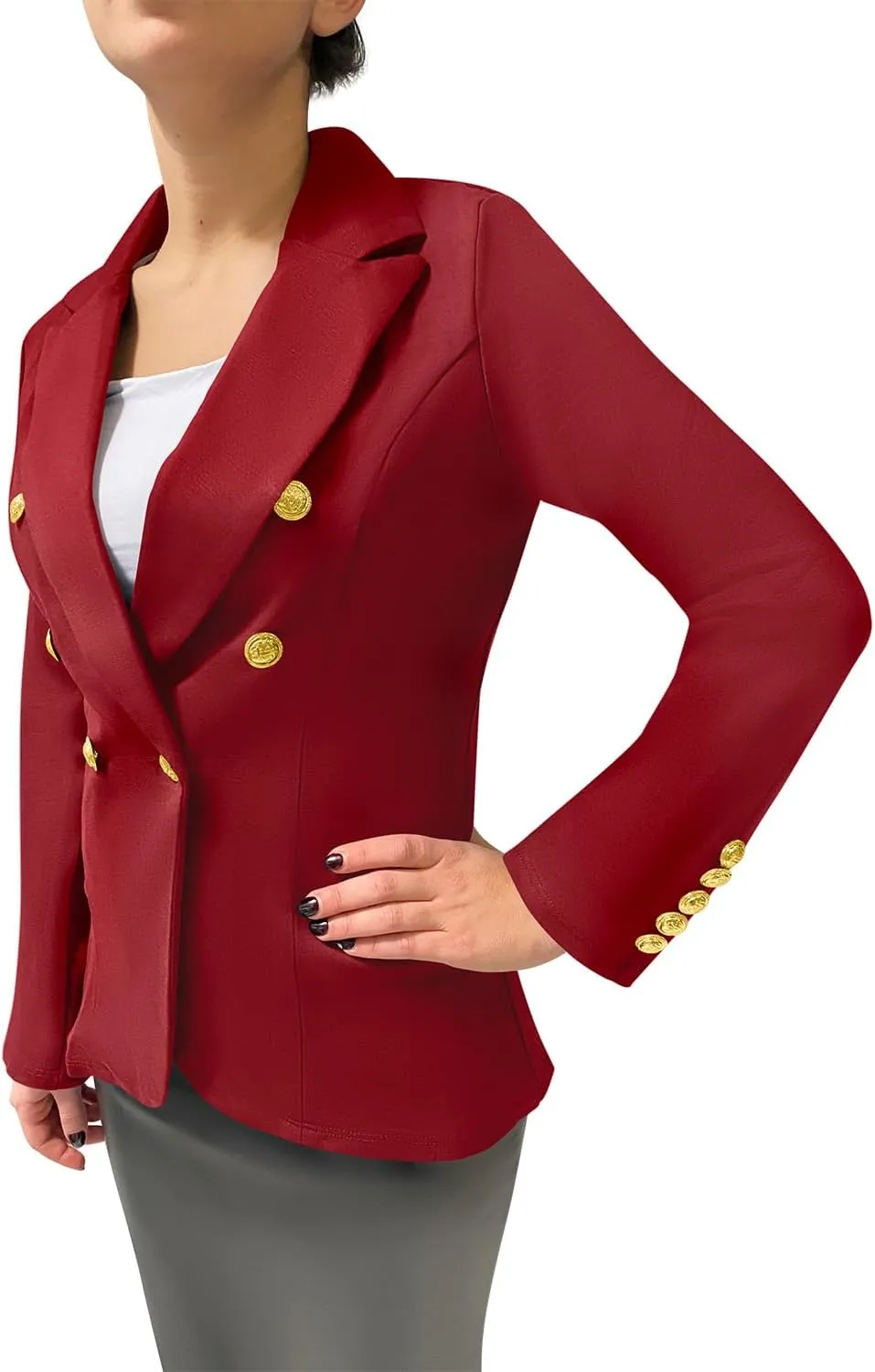 Women's Double Breasted Blazer with Luxe Gold Buttons, Elegant Blazer Jacket Suit