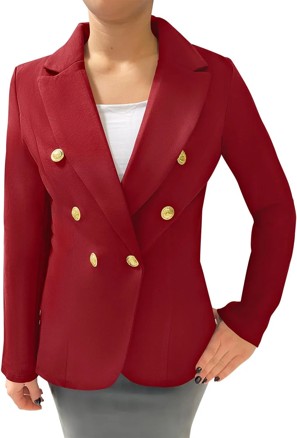 Women's Double Breasted Blazer with Luxe Gold Buttons, Elegant Blazer Jacket Suit