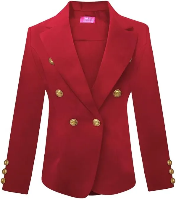 Women's Double Breasted Blazer with Luxe Gold Buttons, Elegant Blazer Jacket Suit