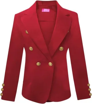Women's Double Breasted Blazer with Luxe Gold Buttons, Elegant Blazer Jacket Suit