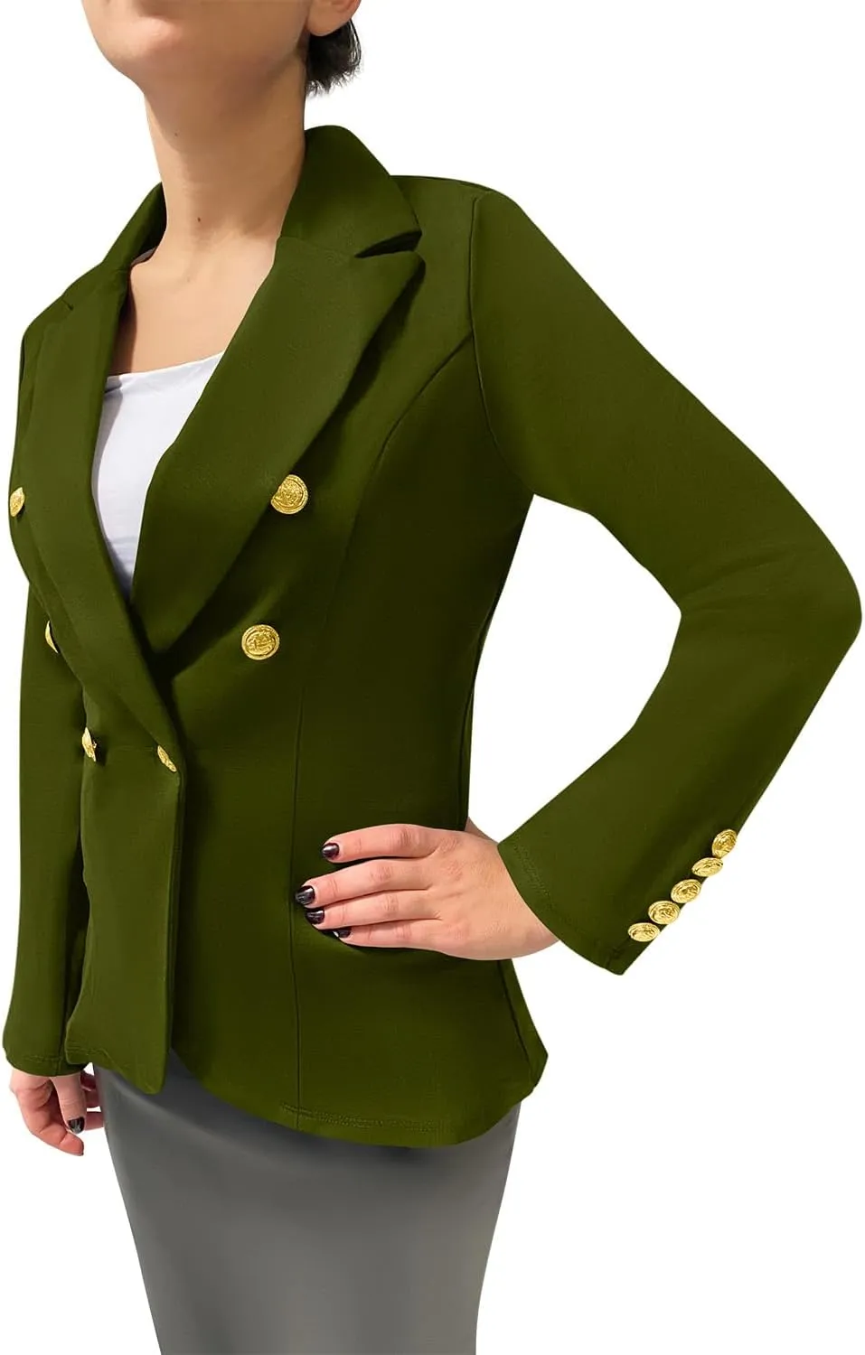 Women's Double Breasted Blazer with Luxe Gold Buttons, Elegant Blazer Jacket Suit