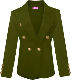 Women's Double Breasted Blazer with Luxe Gold Buttons, Elegant Blazer Jacket Suit