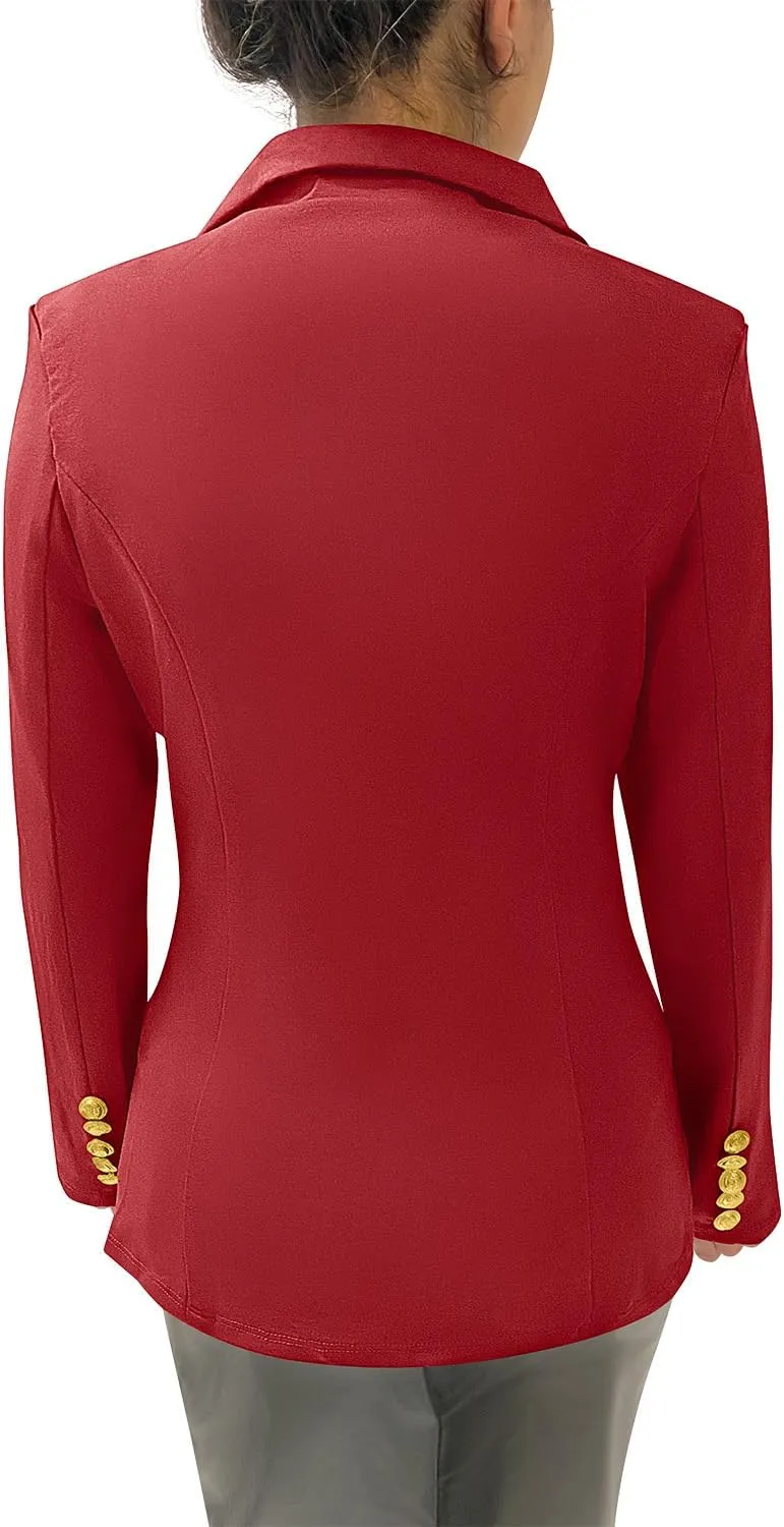 Women's Double Breasted Blazer with Luxe Gold Buttons, Elegant Blazer Jacket Suit