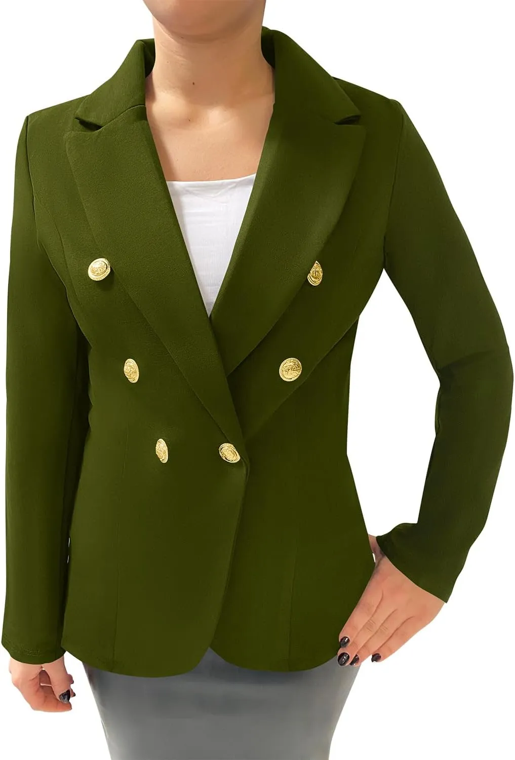 Women's Double Breasted Blazer with Luxe Gold Buttons, Elegant Blazer Jacket Suit