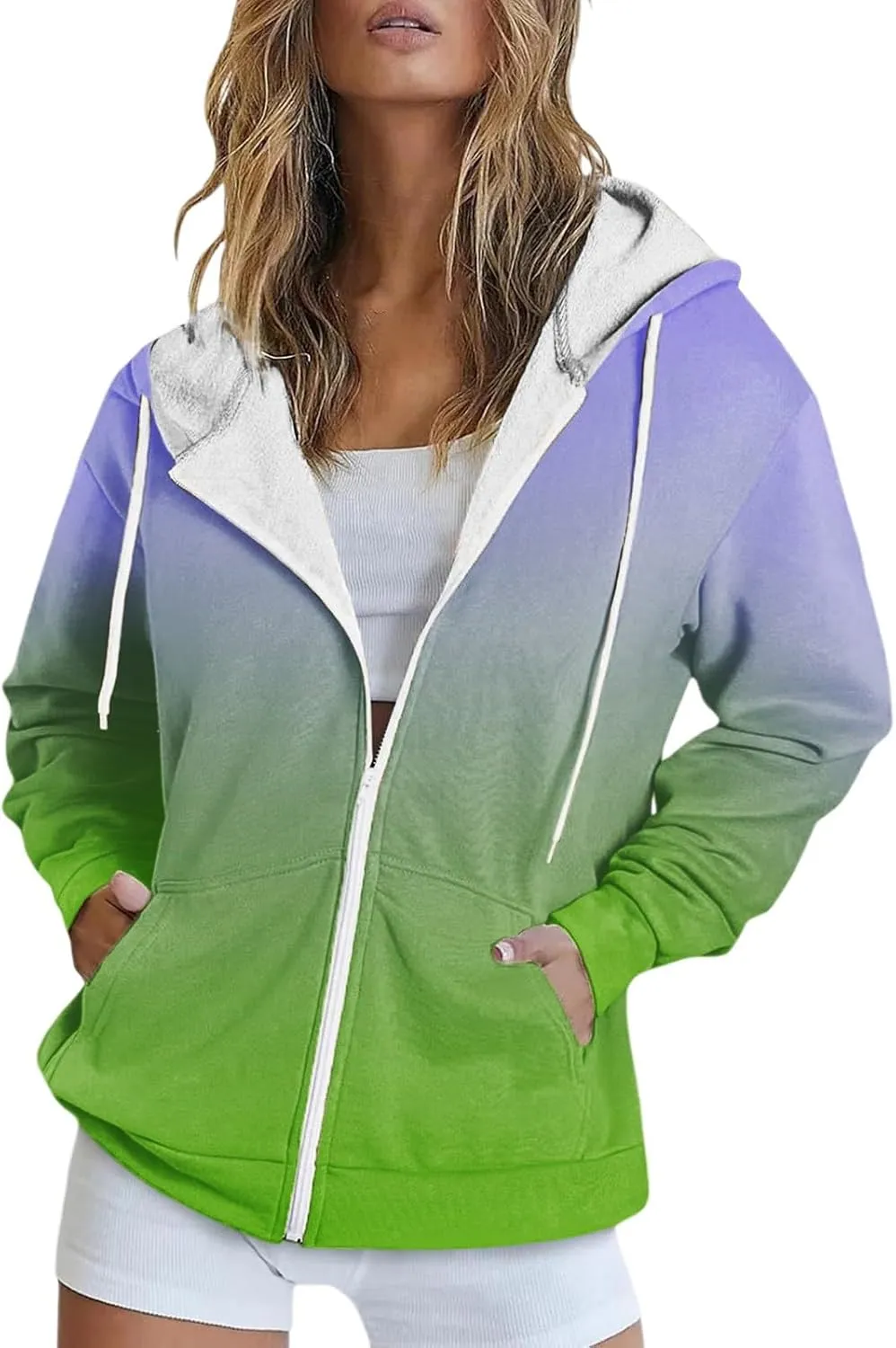 Womens Zip up Hoodies Long Sleeve Sweatshirt Autumn Winter Warm Drawstring Oversizeds Hooded Jackets Jumper Tops