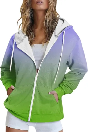 Womens Zip up Hoodies Long Sleeve Sweatshirt Autumn Winter Warm Drawstring Oversizeds Hooded Jackets Jumper Tops
