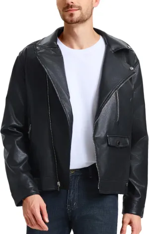 WULFUL Men's Leather Jackets, Faux Bomber Jacket for Men Motorcycle Lapel Asymmetric Zip-Up Slim Fit Biker Coat