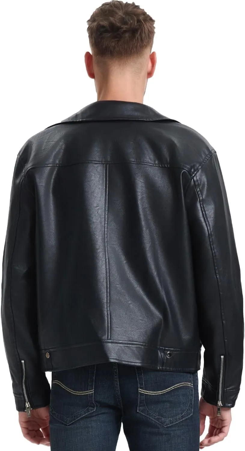 WULFUL Men's Leather Jackets, Faux Bomber Jacket for Men Motorcycle Lapel Asymmetric Zip-Up Slim Fit Biker Coat