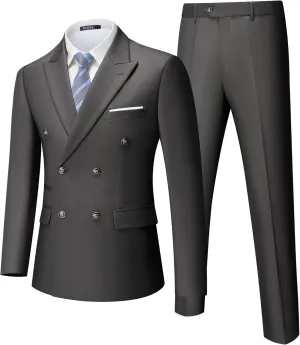 WULFUL Men's Suits Slim Fit 2 Piece Double Breasted Suit Men Tuxedo Blazer Jacket and Dress Pants Set for Business Wedding
