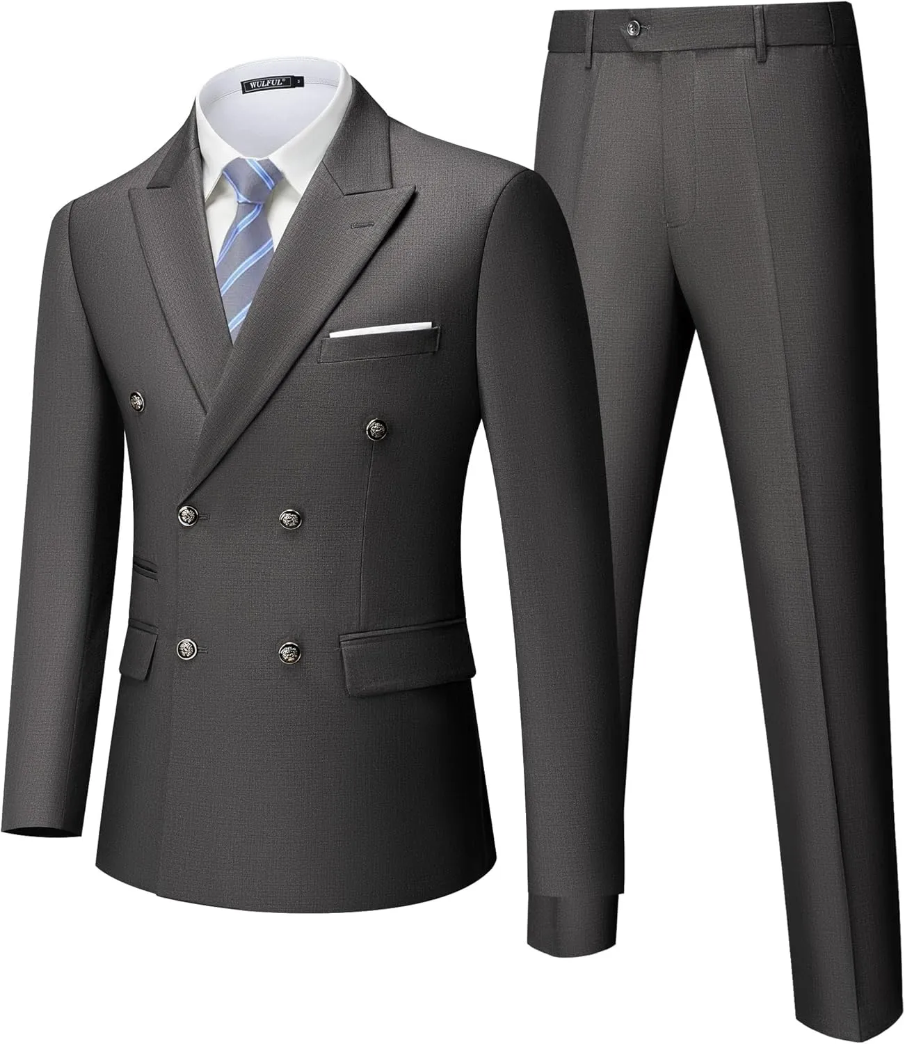 WULFUL Men's Suits Slim Fit 2 Piece Double Breasted Suit Men Tuxedo Blazer Jacket and Dress Pants Set for Business Wedding