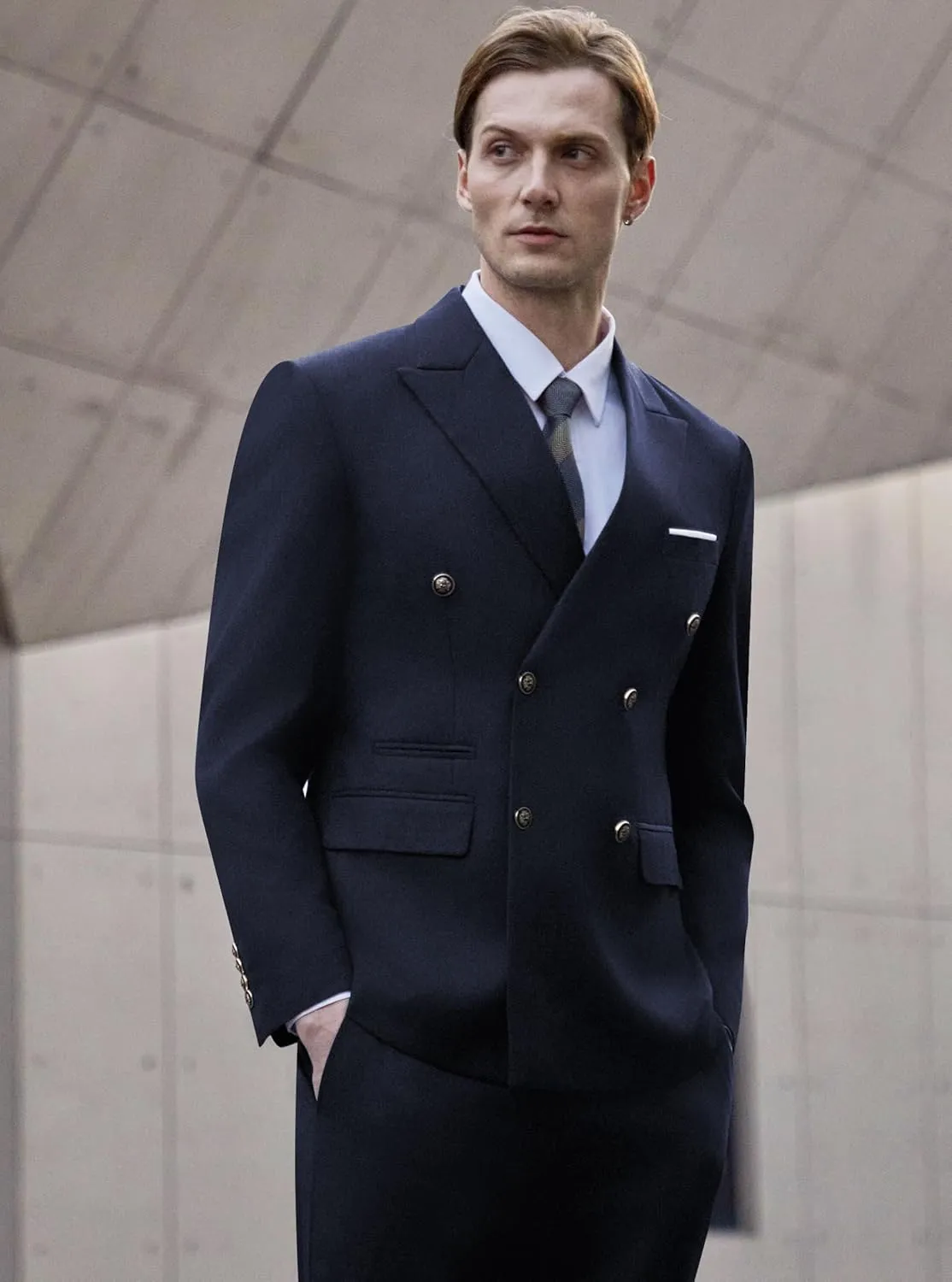 WULFUL Men's Suits Slim Fit 2 Piece Double Breasted Suit Men Tuxedo Blazer Jacket and Dress Pants Set for Business Wedding