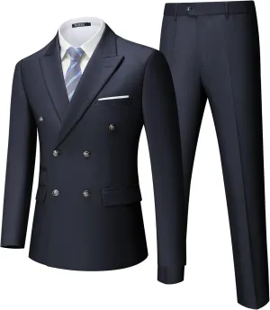 WULFUL Men's Suits Slim Fit 2 Piece Double Breasted Suit Men Tuxedo Blazer Jacket and Dress Pants Set for Business Wedding