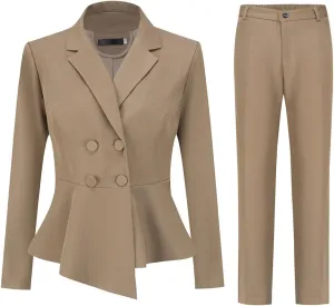 YUNCLOS Women's Double Breasted 2 Piece Suit Set 2 Button Blazer Jacket and Pants