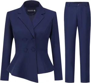 YUNCLOS Women's Double Breasted 2 Piece Suit Set 2 Button Blazer Jacket and Pants