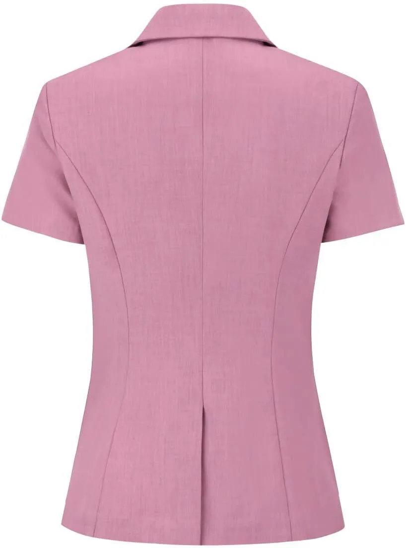 YYNUDA Women's Business Skirt Suit Set Formal Solid Short Sleeve Double Breasted Blazer Suit Set