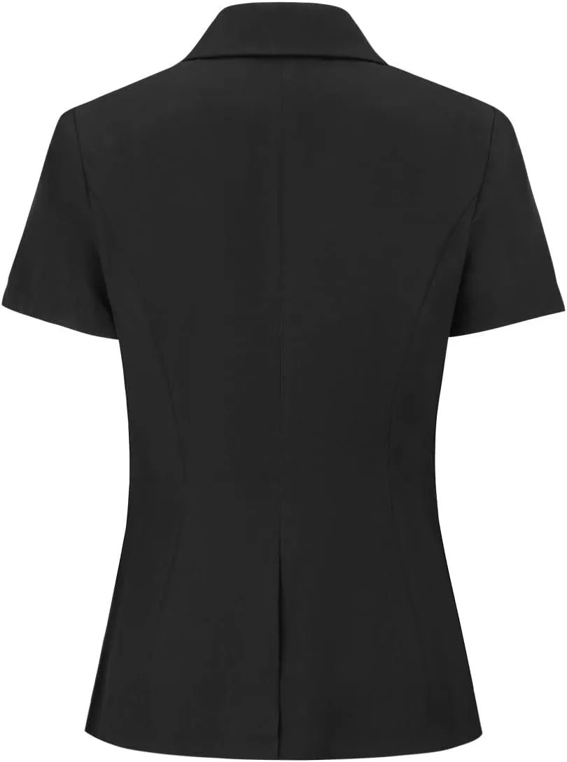 YYNUDA Women's Business Skirt Suit Set Formal Solid Short Sleeve Double Breasted Blazer Suit Set