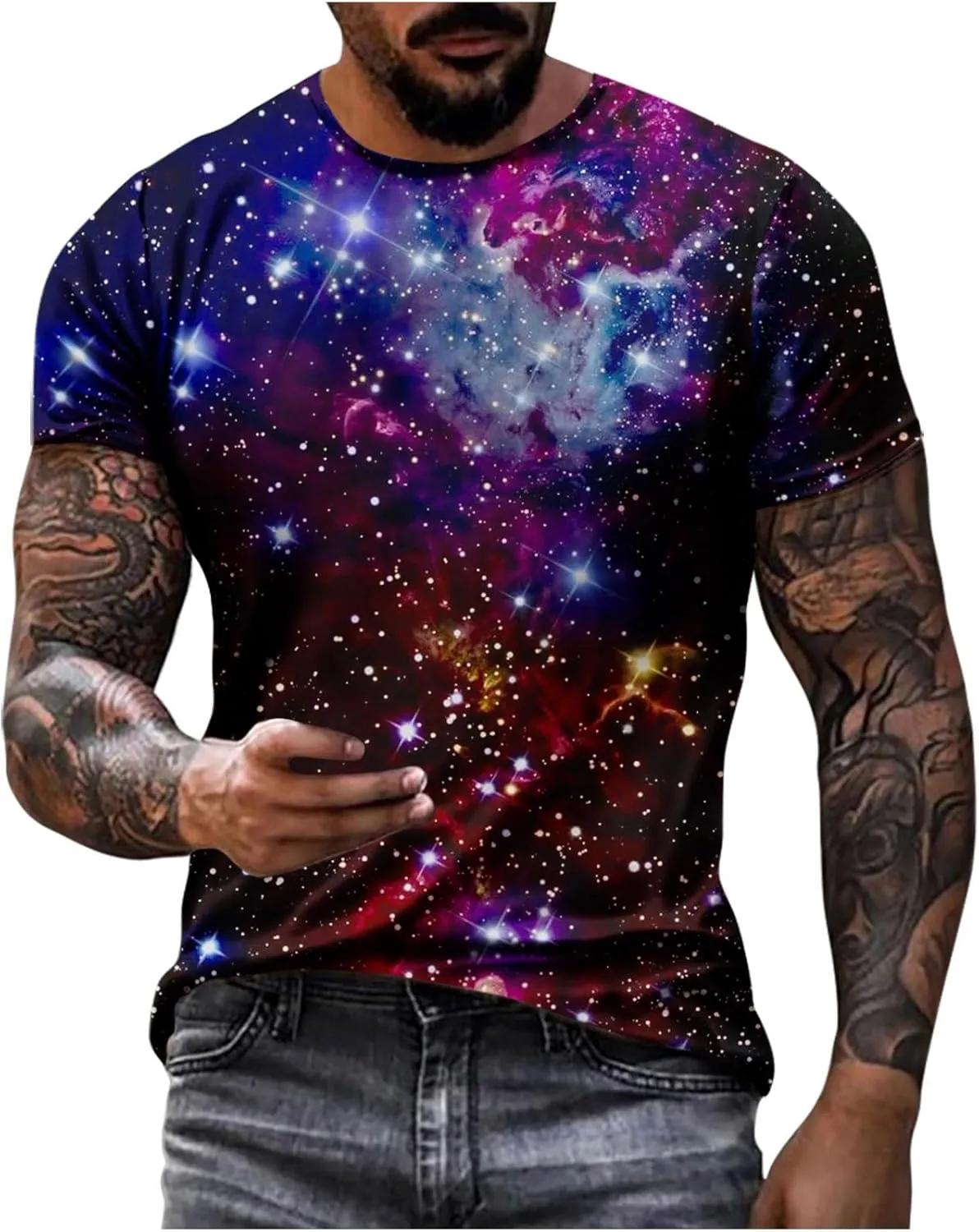 Zeiyignr Galaxy Shirt Men Space Universe Short Sleeve Nebula Tshirts 3D Tee Casual Crewneck Summer Tops Workout Muscle Shirts