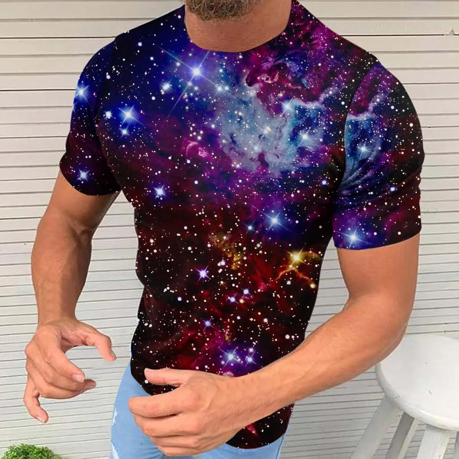 Zeiyignr Galaxy Shirt Men Space Universe Short Sleeve Nebula Tshirts 3D Tee Casual Crewneck Summer Tops Workout Muscle Shirts